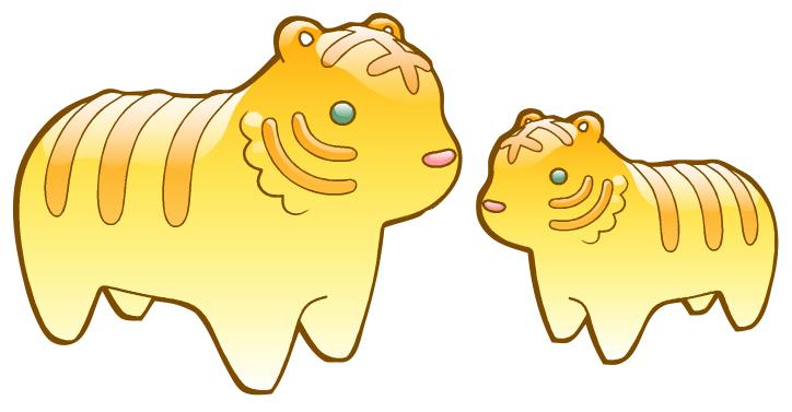 虎の親子の置物風イラスト素材その1 | 虎の置物風