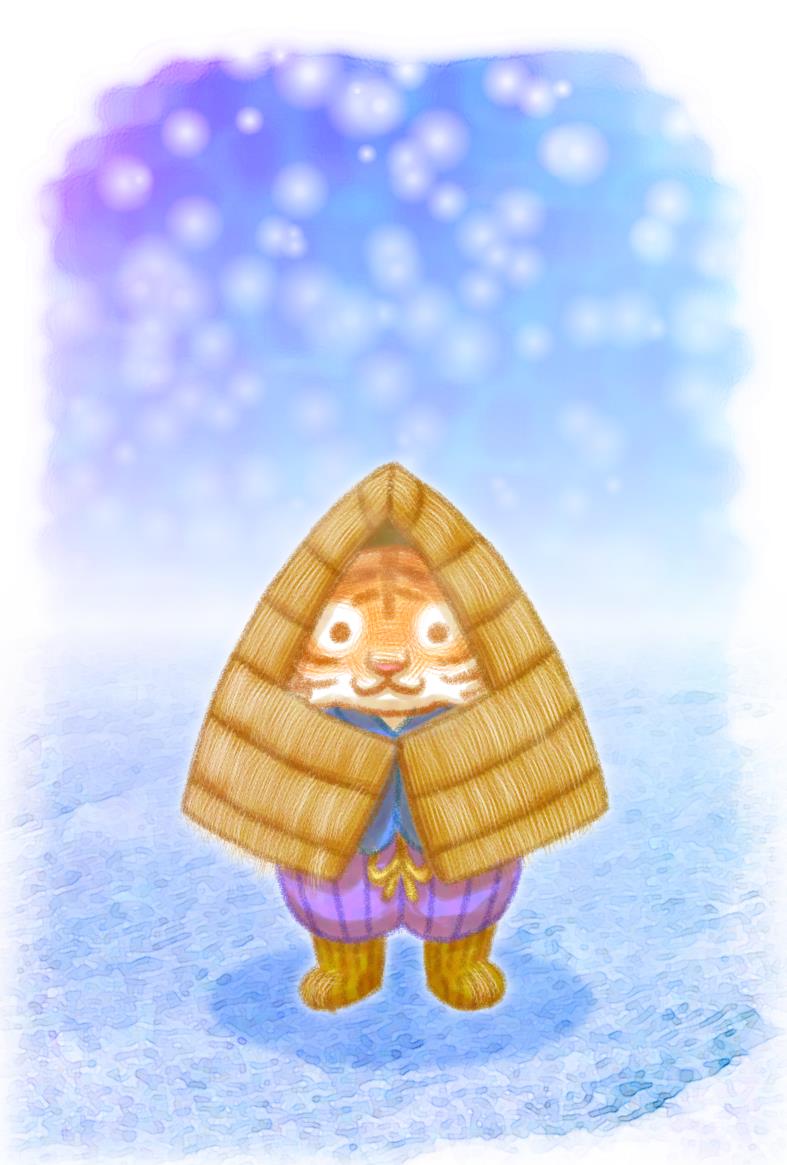 虎の雪ん子年賀状背景素材 | 雪と虎