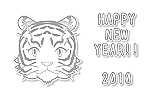虎の顔イラスト年賀状(ぬりえ,横) サムネ